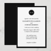 Invitation Simple Monogram | Mariage Noir et Blanc (Devant / Derrière)