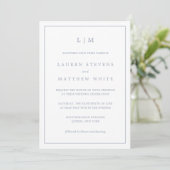 Invitation Simple Monogramme Bleu Poussiéreux Élégant de Mari (Debout devant)