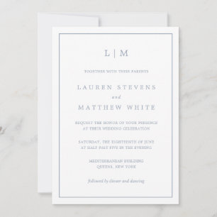 Invitation Simple Monogramme Bleu Poussiéreux Élégant de Mari