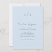 Invitation Simple Monogramme Botanique Bleu Clair Mariage Boh (Devant)