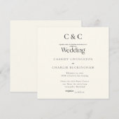Invitation Simple Monogramme Carré Mariage Crème (Devant / Derrière)