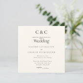 Invitation Simple Monogramme Carré Mariage Crème (Debout devant)