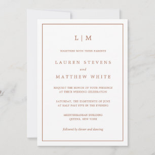 Invitation Simple Monogramme Élégant de Terre Cuite pour Mari