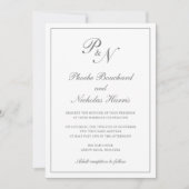 Invitation Simple Monogramme Élégant Gris Tout en un Mariage (Devant)