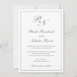 Invitation Simple Monogramme Élégant Gris Tout en un Mariage