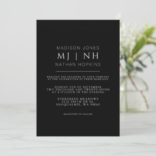 Invitation Simple Monogramme Elegant minimaliste Mariage (Debout devant)