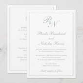 Invitation Simple Monogramme Élégant Sage Tout en un Mariage (Devant / Derrière)