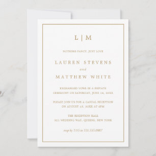 Invitation Simple Monogramme en Or Antique pour Réception de 