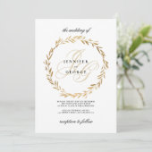 Invitation Simple monogramme initiales de feuilles d'or blanc (Debout devant)