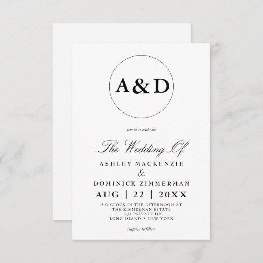 Invitation Simple Monogramme Lucia Script Mariage (Devant / Derrière)