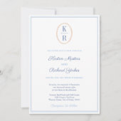 Invitation Simple Monogramme Naution Bleu Et Blanc De Mariage (Devant)