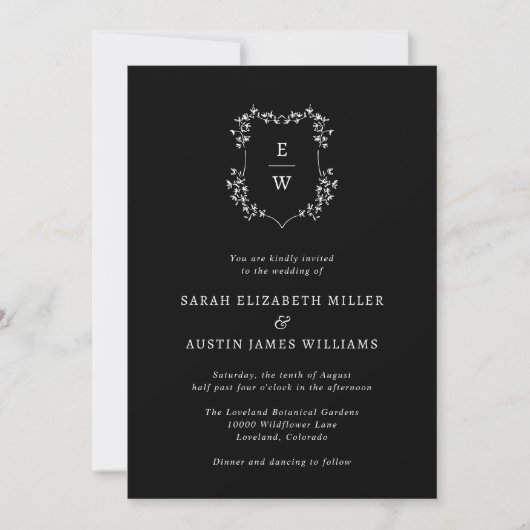 Invitation Simple Monogramme Noir de Mariage (Devant)