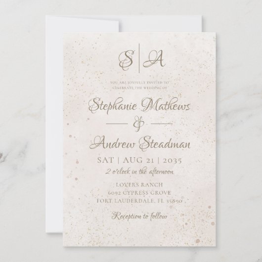 Invitation Simple Monogramme Or Ivory Mariage (Devant)