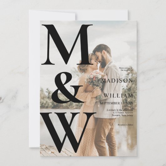 Invitation Simple Monogramme Photo Mariage moderne (Devant)