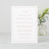 Invitation Simple Monogramme Rose Clair Mariage Élégant (Debout devant)
