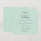 Invitation Simple Monogramme Seafoam Carré Mariage (Devant / Derrière)