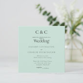 Invitation Simple Monogramme Seafoam Carré Mariage (Debout devant)