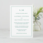 Invitation Simple Monogramme Vert Émeraude Élégant de Mariage (Debout devant)