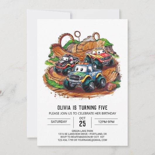 Invitation Simple Monster Truck pour enfants Anniversaire (Devant)