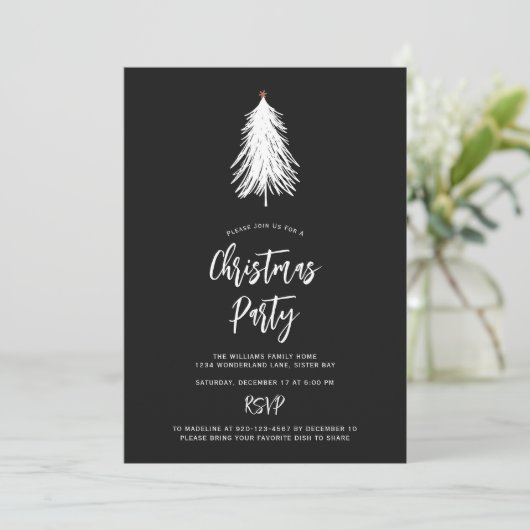 Invitation Simple Nature Black White Christmas Tree Party (Debout devant)