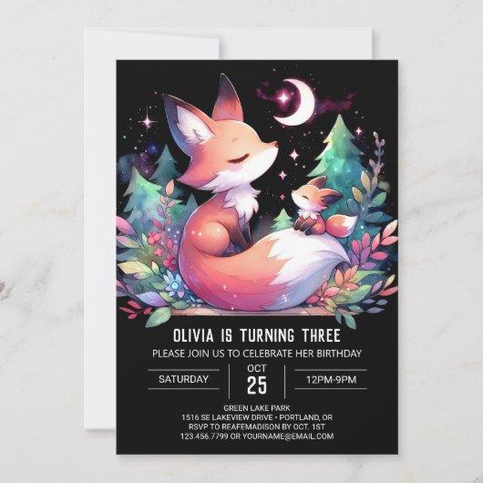 Invitation Simple Nature Fox Anniversaire numérique (Devant)