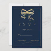 Invitation Simple navy blue gold glitter bow ribbon RSVP (Devant)