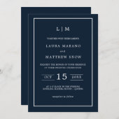 Invitation Simple Navy Blue Monogram Mariage moderne (Devant / Derrière)