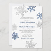 Invitation Simple Navy Blue Silver Winter Snowflake Mariage (Devant)