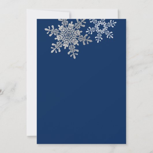 Invitation Simple Navy Blue Silver Winter Snowflake Mariage (Dos)