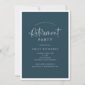 Invitation Simple Navy Calligraphy Script Retraite Party (Devant)
