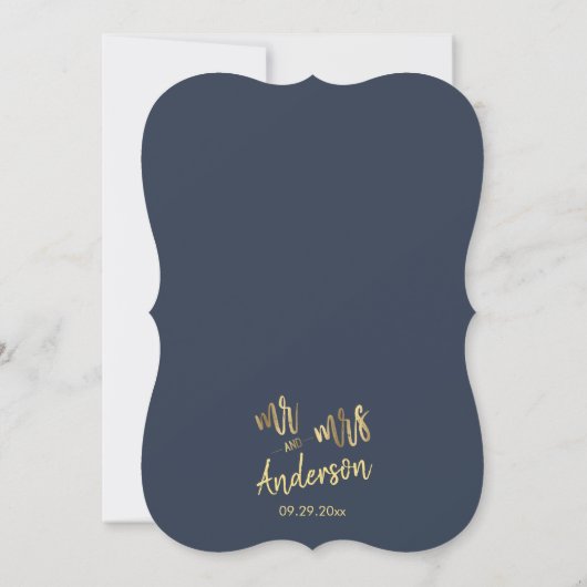 Invitation Simple Navy Gold Script M. et Mme Mariage (Dos)