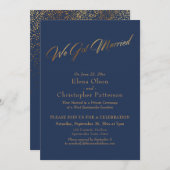 Invitation Simple Navy & Or Nous sommes mariés Confettis (Devant / Derrière)