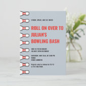 Invitation Simple n'importe quel âge Dusty Blue Bowling fête  (Debout devant)