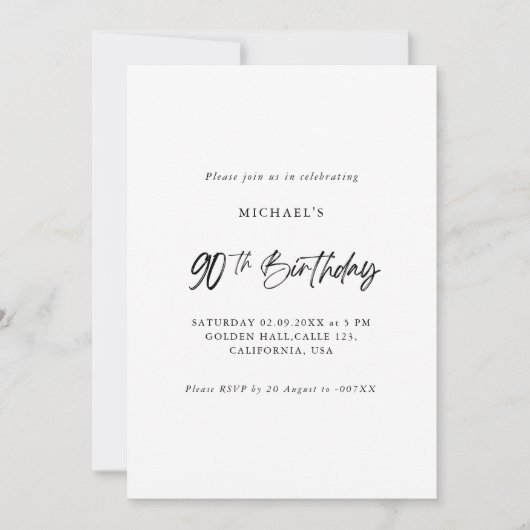Invitation Simple Ninety | Script 90e fête d'anniversaire (Devant)