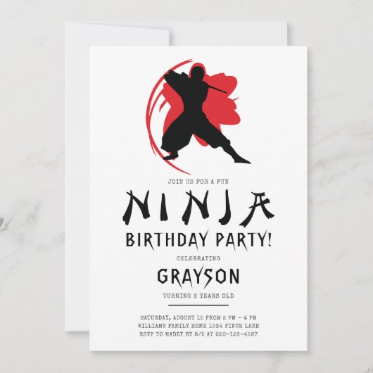 Invitation Simple Ninja fête d'anniversaire (Devant)
