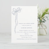 Invitation Simple Nœud Coquette Bleu Gris Mariage (Debout devant)