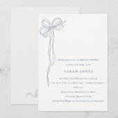 Invitation Simple Nœud Coquette Bleu Gris Mariage (Devant / Derrière)