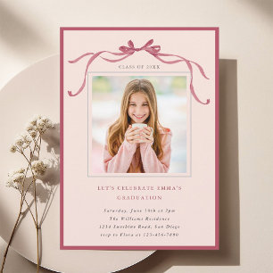 Invitation Simple Nœud de Ruban Rouge Foncé pour la Fête de R