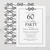Invitation Simple Noir & Blanc 60e Anniversaire Bow (Devant / Derrière)