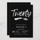 Invitation Simple Noir & Blanc Brush moderne 20e anniversaire (Devant / Derrière)