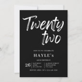 Invitation Simple Noir & Blanc Brush moderne 22e anniversaire (Devant)