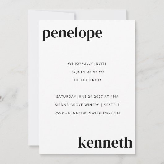 Invitation Simple Noir Blanc Chic Mariage moderne Tout en un (Devant)