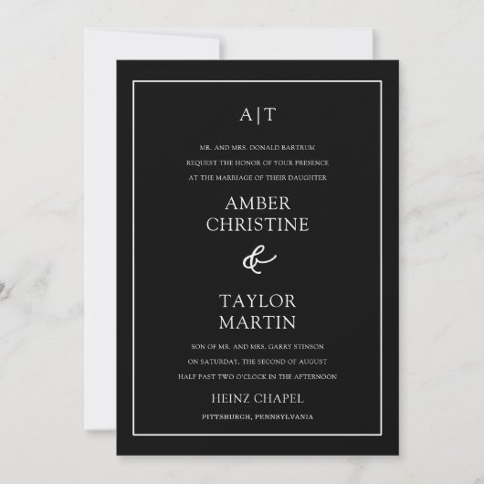 Invitation Simple noir & blanc Élégant minimaliste (Devant)