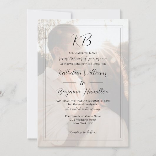 Invitation Simple Noir Blanc Formel Libellé 2 Mariage Photo (Devant)