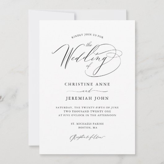 Invitation Simple noir blanc Mariage de script moderne (Devant)