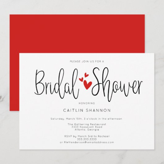 Invitation simple noir blanc rouge pour douche de  (Devant / Derrière)