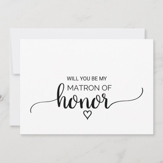Invitation Simple Noir Calligraphie Matron D'Honneur Proposit (Devant)