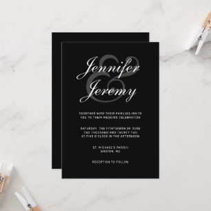 Invitation Simple noir élégant Gris blanc Script tout en un