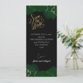 Invitation Simple noir élégant vert et or mariage (Debout devant)