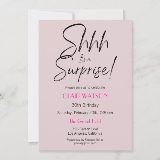 Invitation Simple Noir Et Beige Surprise Anniversaire (Devant)